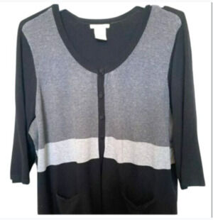 COMO Woman 3X Colorblock Cardigan Black Gray Button Front Rayon/Nylon Minimalist